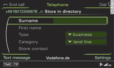 Storing a telephone number in the directory